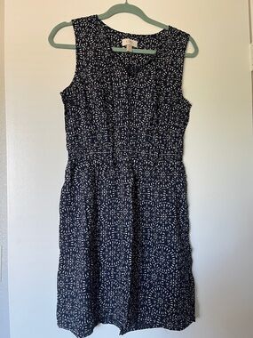 LOFT Navy Printed Sleeveless Midi Dress with White Motif